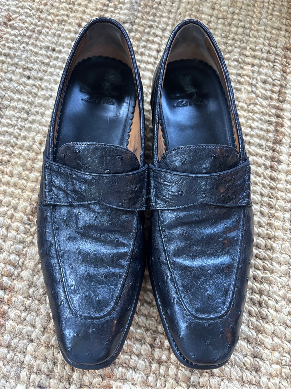 Ermenegildo Zegna Black Men’s Ostrich Leather Penny Loafers